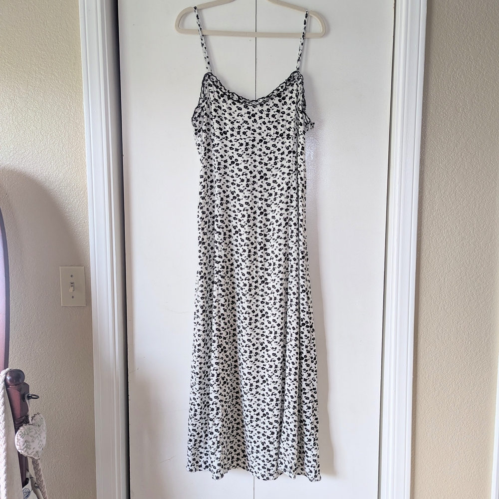 White Floral Slip Dress with Black Print